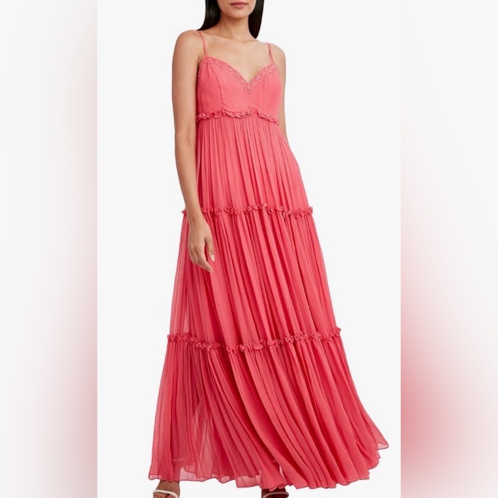 BCBGMaxAzria Coral Pink Tiered Spaghetti-Strap Maxi Dress